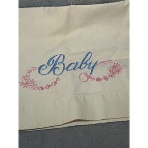 Vintage Baby Embroidered Pillowcase Sham Cream Cotton Floral Design 16x11 Decor